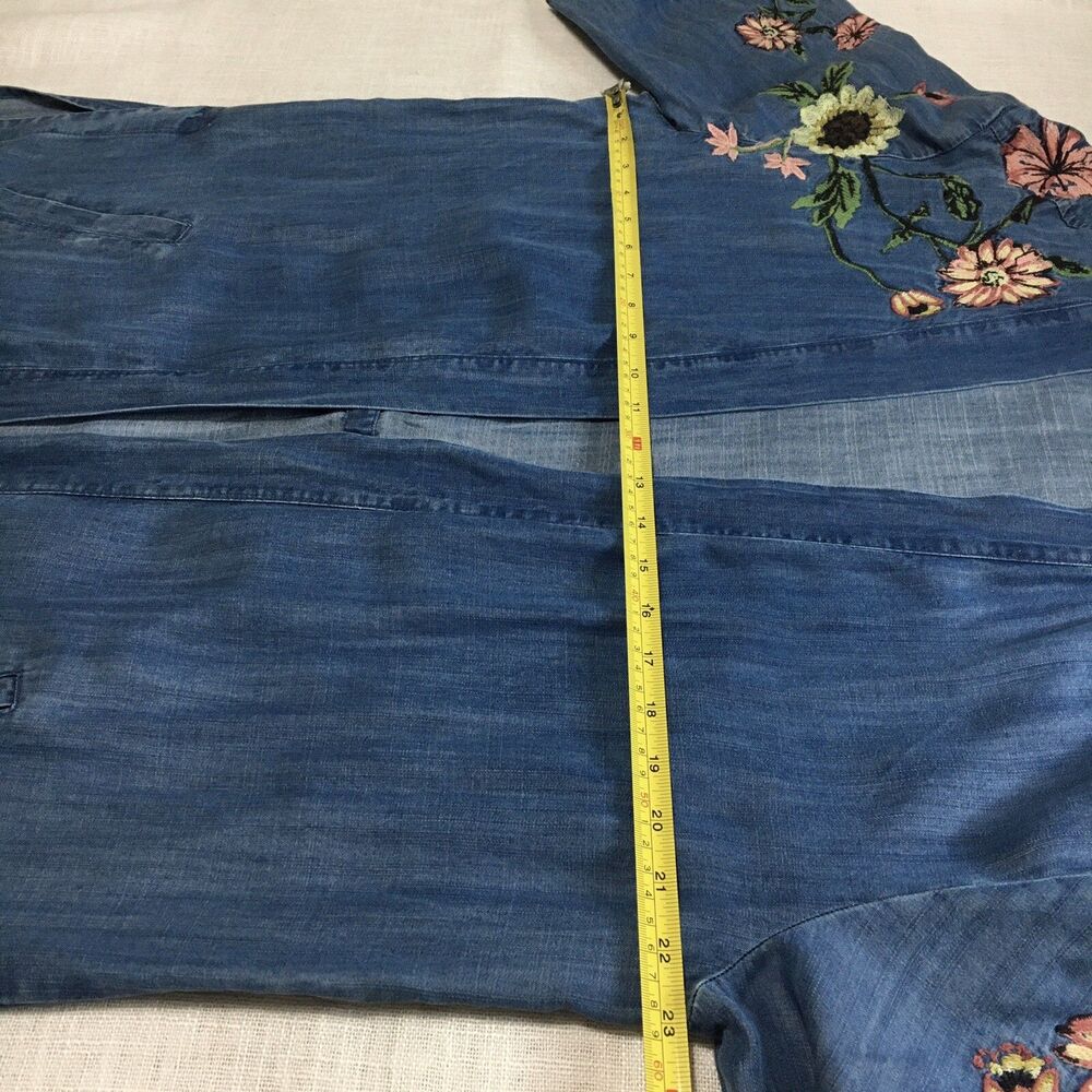 Style & Co Embroidered Chambray Kimono L Open Front  Boho Cottagecore Festival - Picture 13 of 16
